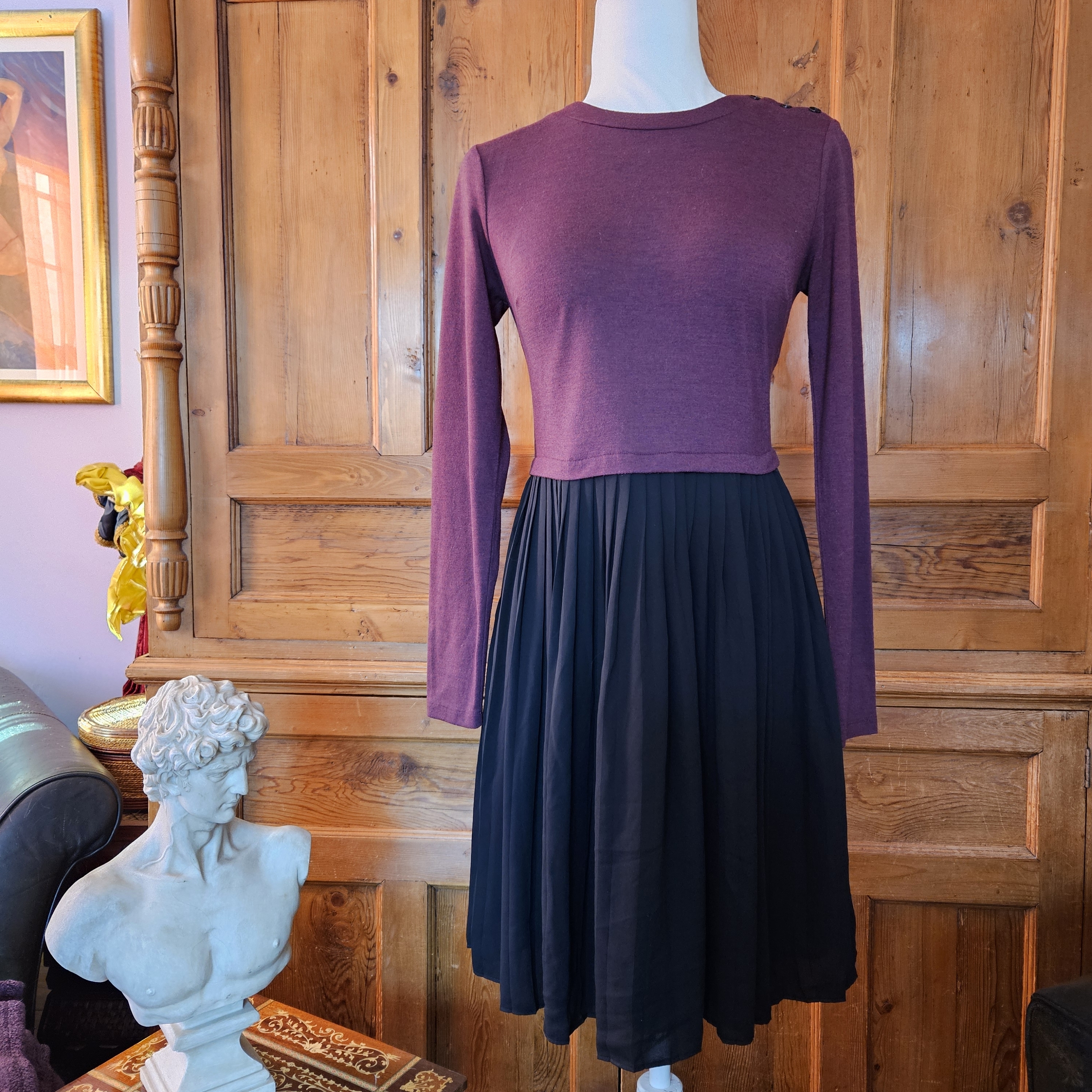 Loft Classic Plum And Black Long Sleeve Dress